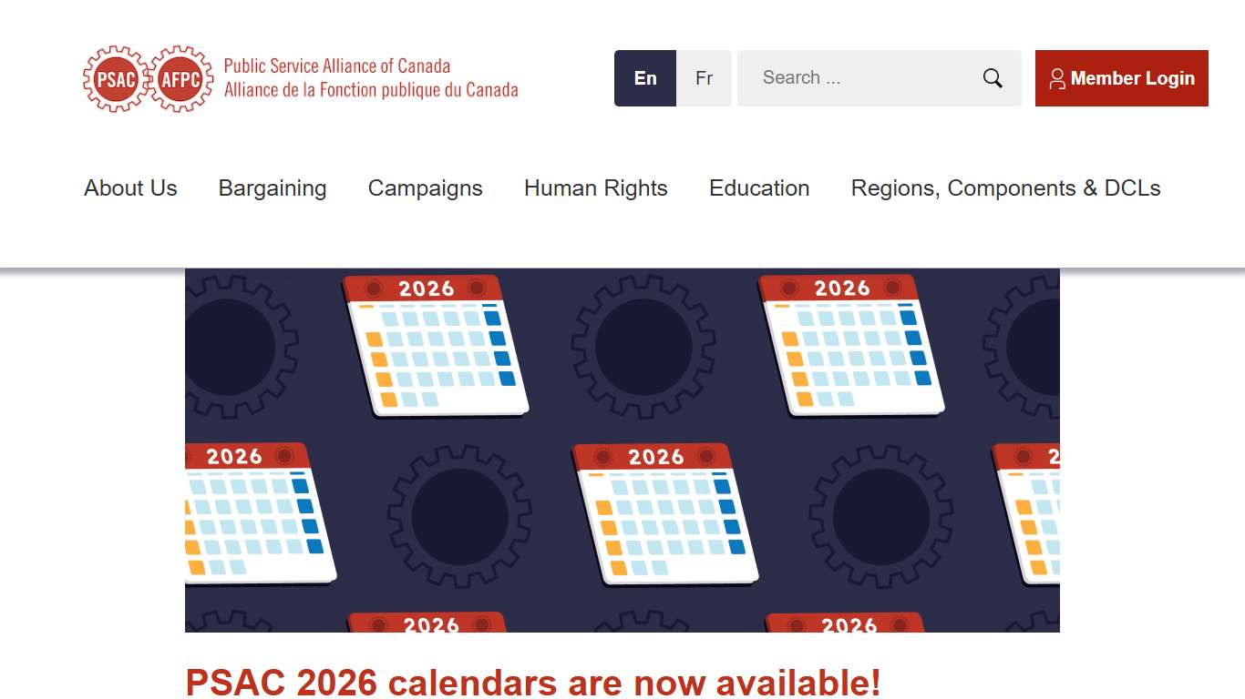 PSAC 2026 calendars are now available! | Public Service Alliance of Canada